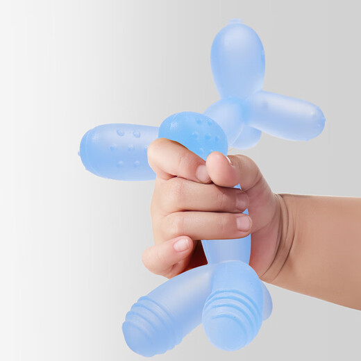 KLCB balloon dog teether baby teething stick anti-eating baby silicone chew gum soothing small toy food balloon balloon dog transparent blue + storage box + chain 0 box