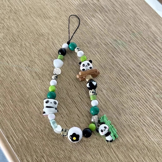 Beiyipin Panda Mobile Phone Lanyard Mobile Phone Chain Wrist Lanyard Short Bead String Chain Women's High-end Sense Pendant Hand-proof Drop Pendant Personalized Cute Pet Pendant
