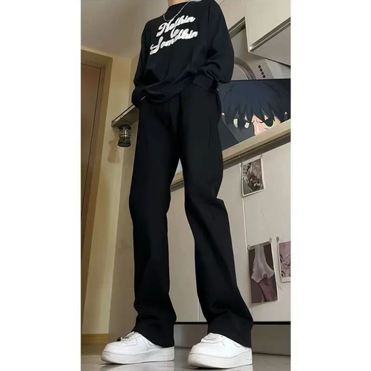 7家优品 微喇牛仔裤男士春夏季款美式复古高街修身宽松直筒长裤子男 DF-701黑色常规 L