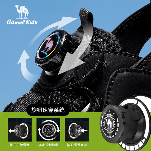 Camel Children's Sandals Summer Refreshing and Breathable Baotou Beach Shoes Anti-Slip and Anti-Collision for Middle and Large Children Black 35