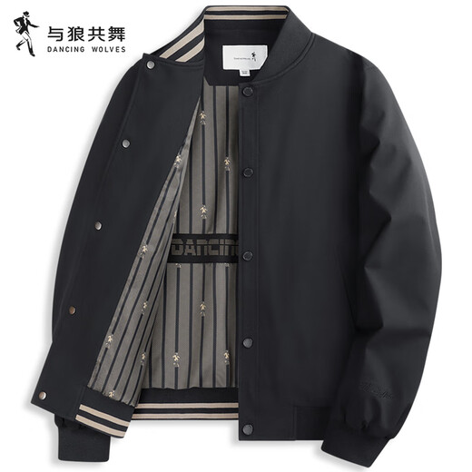 Dances with Wolves Exquisite Lining Baseball Collar Jacket Men's 2025 Autumn New Solid Color Casual All-match Flight Jacket 1019 Black 001 L (175)