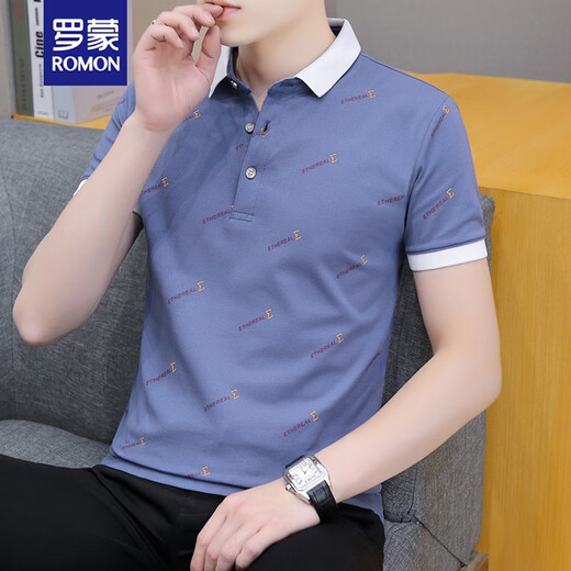 Romon Summer Herren-Kurzärärte-Revers-Polo-Hemd High-End Trendy Callared halbärmelte Jugend T-Shirt Casual Vielseitig T-Shirt Black Qy679 120135Jin [Jin gleich 0,5 kg] L