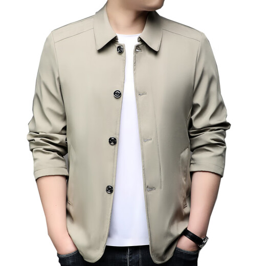 阿玛尼（Emporio Armani）春秋款男装夹克外套商务休闲纽扣翻领百搭风衣外套 藏青A1048 M 170