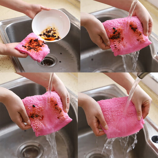 Oil-removing dish towel, wood fiber dishcloth, oil-removing rag, thickened sponge scouring pad, oil-removing 3-pack, random colors