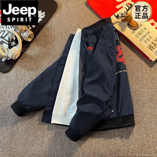 Jeep Spirit American Retro-Navy Blue Baseball Formiform Juper Jutdle Мужская весна и осенняя модная красивая пара вышитая бейсбольная униформа A692 (обратная картина).