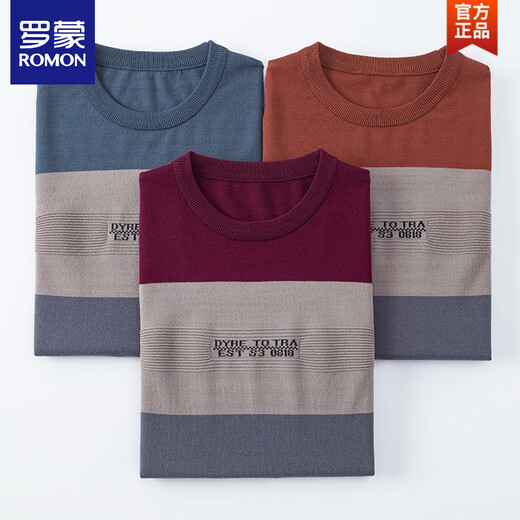 Romon Sweater Knited Sweater Men Spring and Autumn Slayas delgadas Color contrastante Camiseta de manga larga Camisa de base redonda de cuello suelto para hombres de mediana edad y jóvenes 759 Green-verde gris M 105 Sugerencias 100-120Jin [Jin equivale a 0.5 kg]