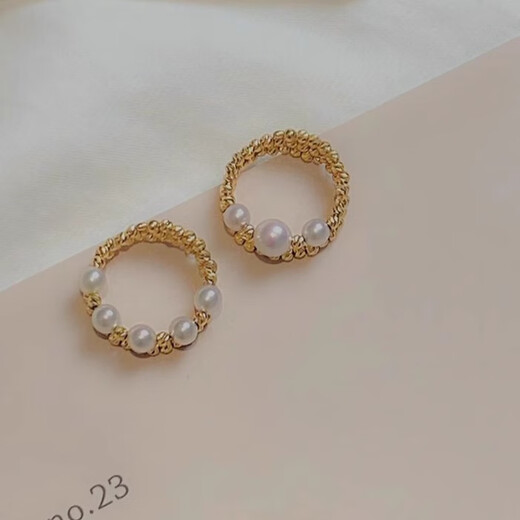 Olevo French design luxury freshwater ring for women 18k gold light luxury fashion double layer ring temperament bracelet five pearls