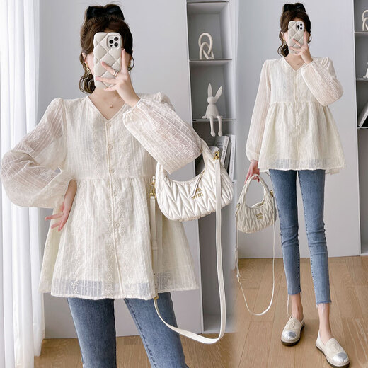 Joyncleon (Joyncleon) Mutterschaft Top Frühling Kleidung Langarm koreanischer Hemd -Hemd -Puppe Chiffon Hemd Feder mittelgroß