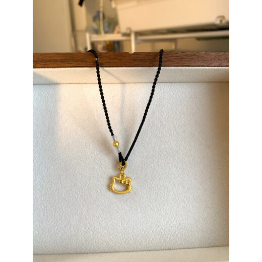 GRAYCEWODY Old Phoenix 999 Gold Retro Style Classic KT Cat Hello Kitty Hollow Pendant Women's Braided Rope New KT Cat + 1 Gold Bead + Braided Black Necklace Old Phoenix