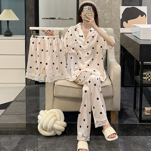 Catman (miiow) Pajamas pour femmes en été en trois pièces en trois pièces courtes à manches minces de grande taille.