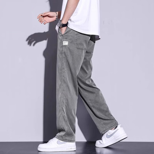 啄木鸟天丝牛仔裤男士春夏季薄款宽松凉感冰丝直筒裤运动休闲高端长裤子 1048浅蓝色 XL /125-155斤