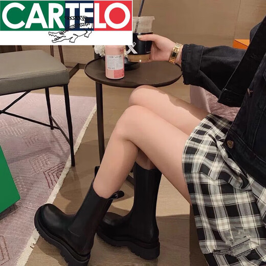 Cartelo Leder Martin Boots Frauen 2025 Britisch-Stil Frühlings- und Herbst-Single-Stiefel kurze Stiefel mittelschwerem Chelsea Dicke Sohle cool