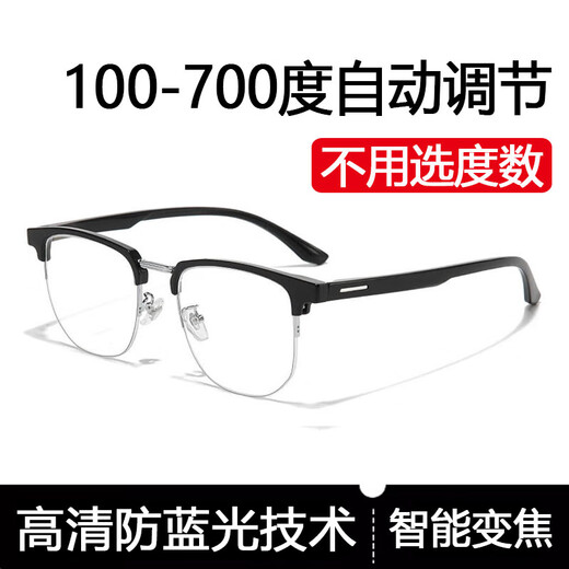 Sa Wang [Deutschland] Lesebrille mit langer und nahezu intelligenter Zoom 100-700 Grad Automatischer Einstellungsgrad Anti-Blau-Licht Neues Modell-Schwarz-Silber-Rahmen [Smart Zoom] Freies Blaulicht-Inspektionslicht