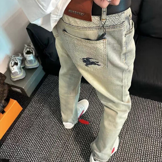 Luyaer yellow mud war horse printed pants men's spring and summer casual versatile jeans American hiphop trendy brand straight trousers Yellow mud XL [Suggested 120-140Jin [Jin equals 0.5 kg]]