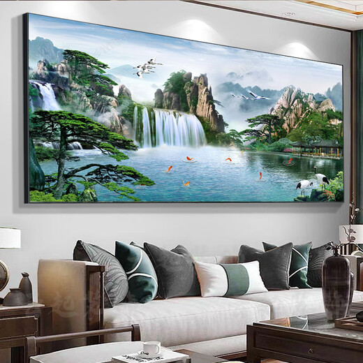 Craftsman Time Welcoming Pine Living Room Sofa Background Wall Decoration Tea Room Hanging Painting Landscape Painting Landscape Calligraphy and Painting Office Murals Hall [Welcoming Pine] CT-3882 210*90cm Modern Black (Brushed Aluminum Frame) [Oil Painting
