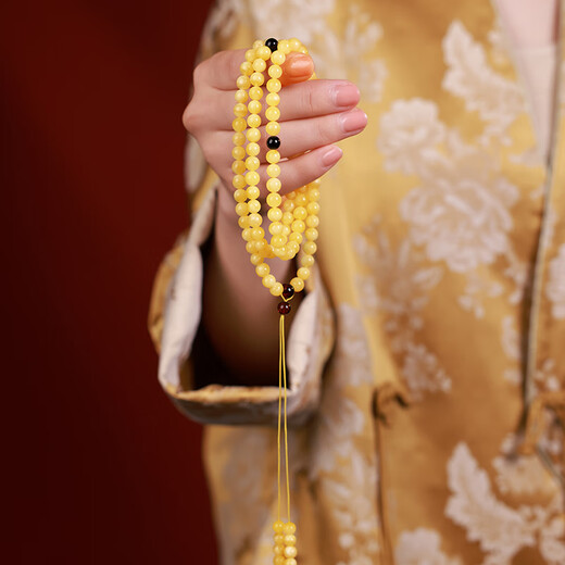 Yueyin Baichuan Amber Beeswax Bracelet 108 Pieces Chicken Fat Yellow Bracelet Good Luck Gift Box Comes with One Item One Certificate Approximately 6mm Adjustable