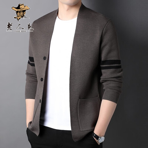 Old man's head sweater men with wool knitted cardigan spring new fashion Korean style men's trendy casual knitted sweater jacket HAZ-1228 brown L /170