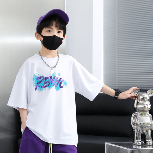 艾卡诺 I.KARNOW男童夏装儿童白色t恤短袖韩版帅气大童夏季宽松半袖潮牌上衣纯棉 9905白色 150