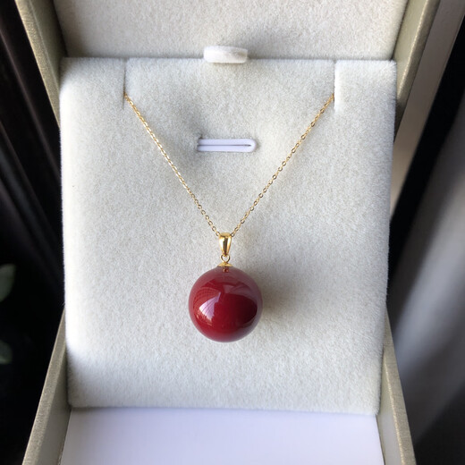 Pop 18k gold inlaid coral red pendant, simple and atmospheric single bead, original design, elegant wine red 18K wine red 14mm single pendant without chain