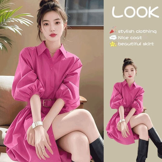 Gochiei Temperamento francés Small Lady Vestido Femenina de 2025 Spring New Gentle y Hermosa Cadena corta de cintura Vestido rosa S