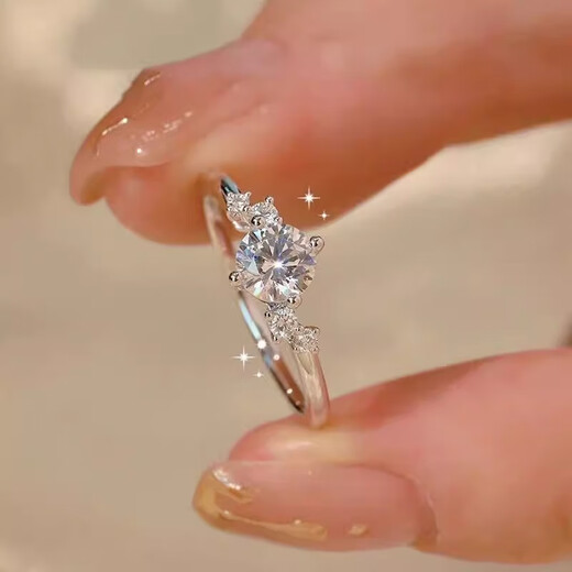 Olevo moissanite diamond ring sterling silver platinum plated 18k ring simulated proposal engagement wedding gift for girlfriend 1 carat imported moissanite opening adjustable size