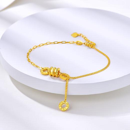 Junbu gold color bracelet for women 999 pure gold double layer chain 18k gold small waist bracelet for Valentine's Day for girlfriend small waist bracelet 10cm