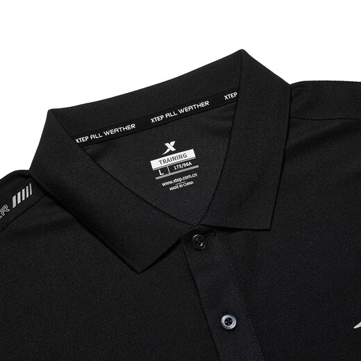 XTEP ice-sense polo shirt short-sleeved men's and women's summer business breathable sports half-sleeved casual men's quick-drying lapel T-shirt black-0118 (men) XL