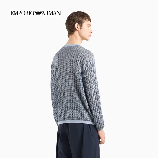 EMPORIO ARMANI/阿玛尼官方旗舰男士长袖圆领通体提花复古套头针织毛衣 F9030-蓝色/海军蓝色 L  (推荐：150-165斤)