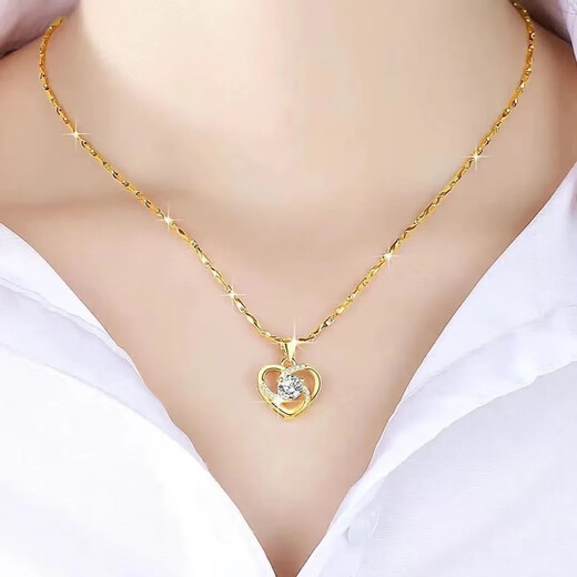 Shien Gold Necklace Women's 18K Color Gold Clavicle Chain 2023 New Pure Gold Pendant for Valentine's Day for Girlfriend Love You Ten Thousand Years Necklace