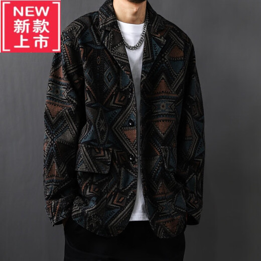 PlayYoung International Brand Men's Clothing de alta gama 2025 Nicho de primavera y otoño Denim Estilo étnico Traje suelto Chaqueta de hombres Men's Black L