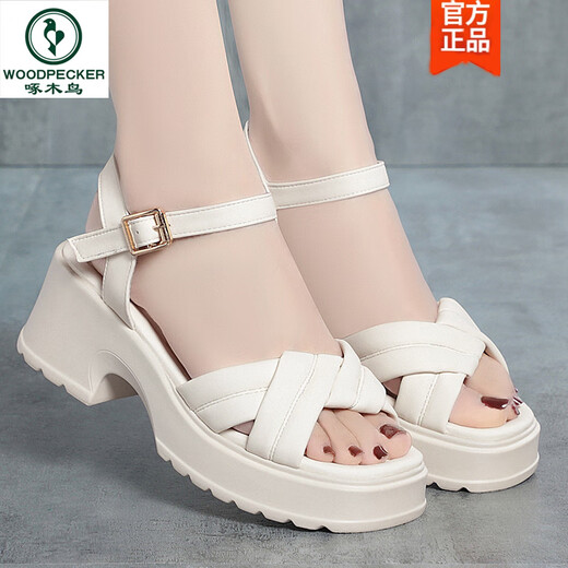 Spechtsgurt Sandalen für Frauen, Schwammkuchen dicker Sohle komfortabler und vielseitiger Sommer Neues Feenstil wasserdichtes Plattform Weiche unten Römische Frauenschuhe Hy2677 Black 35