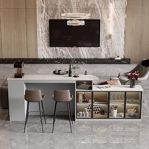 Supai slate bar table sofa back cabinet home living room small apartment island dining table partition sideboard integrated table elegant gray (glass door) - 2 meters long