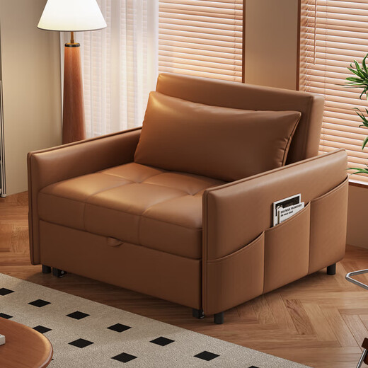 Xinfu Qiaojiang Cream Style Folding Sofa Bed Integrated Two-Purpose Multi-Function Small Apartment Living Room Single Sofa Bed 2025 New Napa Leather Fabric/45D High Resilience Sponge + Latex 1.06m Wide Telescopic Folding Sofa Bed