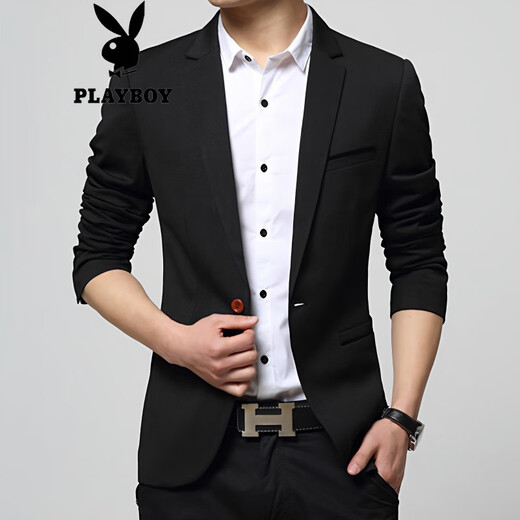 Playboy Suit's Men's Men's's's et Autumn Style Casual Casual Costume Men's Men's Veste mince et mince Tops Tendy et à la mode Small Suit Black [1416 GRAIN TEST] 3xl recommandé 150-165Jin [Jin est égal à 0,5 kg]