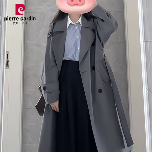 Pierre Cardin Gray Windbreaker Jacket Women's Mid-Length 2024 Early Spring Autumn New Korean Style Small High-end Super Nice-looking Coat Gray M 111-130Jin Jin equals 0.5 kg