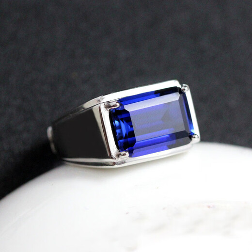 Li Shen men's ring sterling silver inlaid with tanzanite sapphire trendy men's rectangular colored treasure personalized and domineering men's ring with adjustable opening and adjustable ring ring