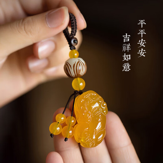 迪加伦玛瑙玉髓粉貔貅钥匙扣汽车旺运挂件情侣男女创意 粉玉髓小莲花款