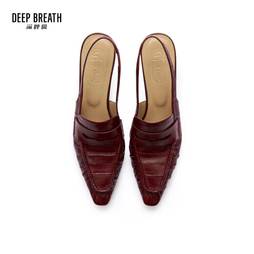 
DEEP BREATH Deep Breath Women's Shoes Old Qianfeng Eel Leather Commuter Single Shoes Thin Heel Empty Shoes Women's AX11151 Red 36