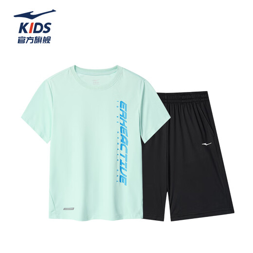 Hongxingerke (ERKE) children's clothing, boys' size, children's sports suit, children's summer five-point pants short-sleeved suit, light ice green 150
