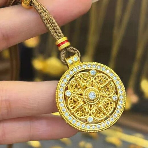 MHFDO Old Phoenix 999 gold ancient method rotatable eight-treasure compass pendant braided rope necklace for men gold store model