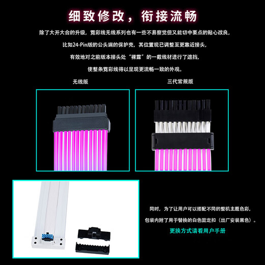 LIANLI Lianli Neon Color Line/Neon Line Strimer Version sans fil ARGB 16 broches câble d'extension de carte graphique prend en charge la carte graphique série 50/câble de carte mère 24 broches couleur lumineuse Yicai Neon Color Line 24 broches + 16-12 version sans fil élargie + émetteur sans fil