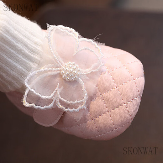 Skonwat Baby Girl Frühlings- und Herbstsocken Schuhe Baby Schmetterlingsgarn Anti-Schlupf-Schuhe süße Prinzessin Kleinkindschuhe 0-3-6 Monate 1 Jahr alte Socken Cover rosa Schmetterling PU-Leder [Frühlings- und Herbst-Baumwollsocken Schuhe HN] 12 Innenlänge CM (empfohlen 5-9 Monate)