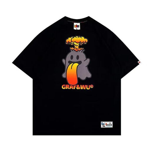Fadenjue GRAF original brand BooGhost Cute Ghost 2.0 Earth Apple Orange Various Street Loose T-shirt Short Sleeve Black Devil 832# XL