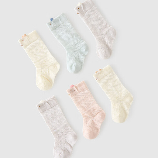Tongtai (TONGTAI) baby socks summer baby long socks children's mid-tube 3 pairs TQD24140-DS white powder 0-6 months