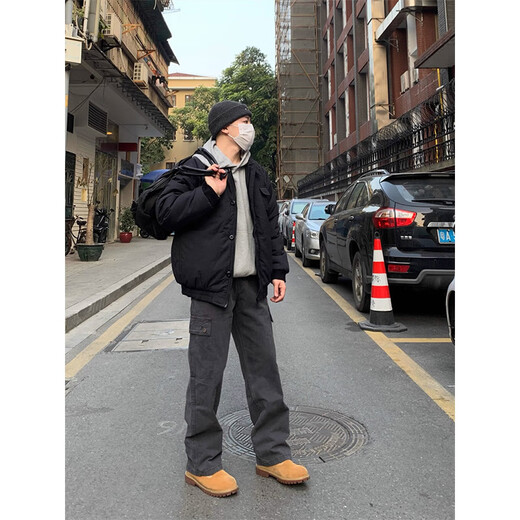 柏铭臣牛仔裤男秋冬季美式复古水洗做旧长裤宽松直筒工装通勤休闲裤子男 灰色 XL 【建议135-155斤】