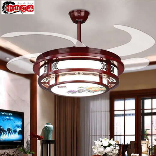 Pupan Lüfter Licht Zhongshan Lampe Guangdong chinesische Deckenleuchte chinesische Deckenlüfter Leuchte Invisible Lüfter Leichtschlafzimmer Elektrisch Wind Chinesische klassische elegante elegante Residenz 6636 Klassische 42-Zoll-Variable Frequenz Fernbedienung