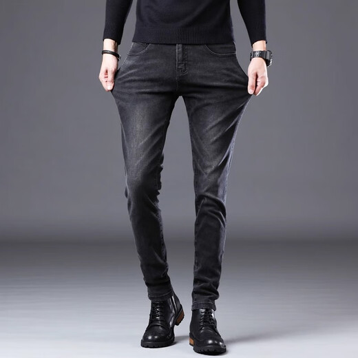 JEEP SPIRIT genuine Jeep high-end jeans men 2025 summer thin slim foot high-end elastic casual pants men 1048 black regular size 32 size waist circumference 2 feet 5 suitable for 130-140Jin [Jin equals 0.5 kg]