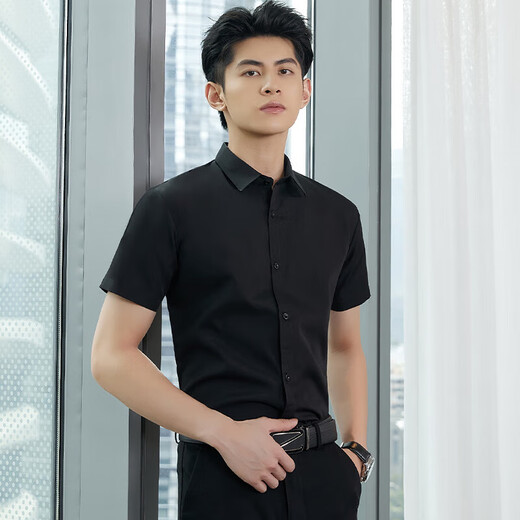 妄潮胖子大码长袖衬衫男士韩版修身免烫商务正装衬衣男纯色短袖衬 【高质量凉爽短衬】白色 4XL 建议体重160-170斤