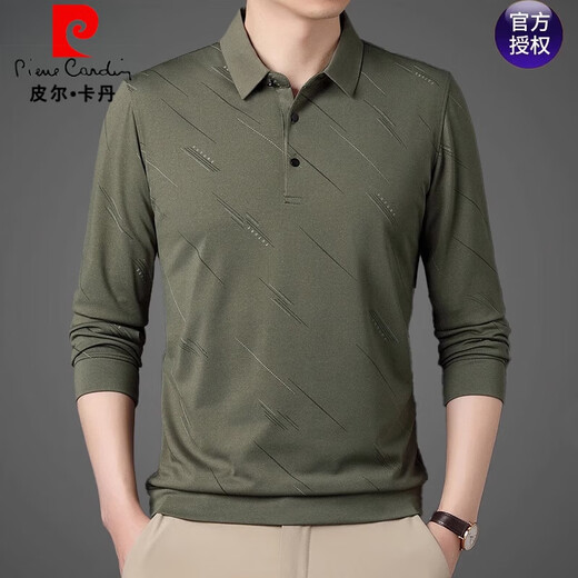 皮尔卡丹（pierre cardin）t恤长袖男士2025春秋季新款中年商务休闲男装薄款爸爸印花体恤衫 藏青826 L 170 建议【120-140斤】