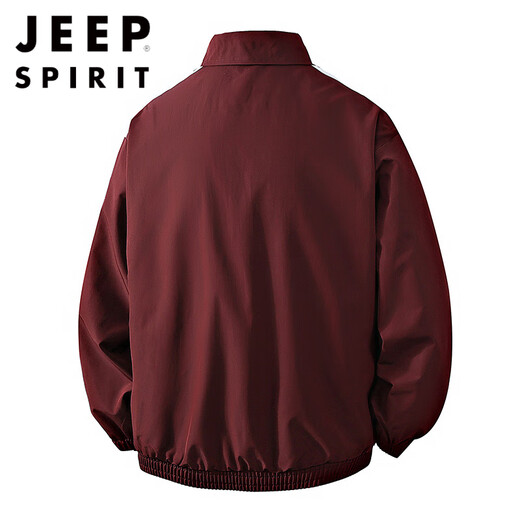 JEEP SPIRIT2025 Spring, Autumn and Winter New Lapel Burgundy Jacket Men's Loose Couple Coach Jacket Pilot Jacket Large Size Plus Size Men's Clothing-Burgundy 2XL